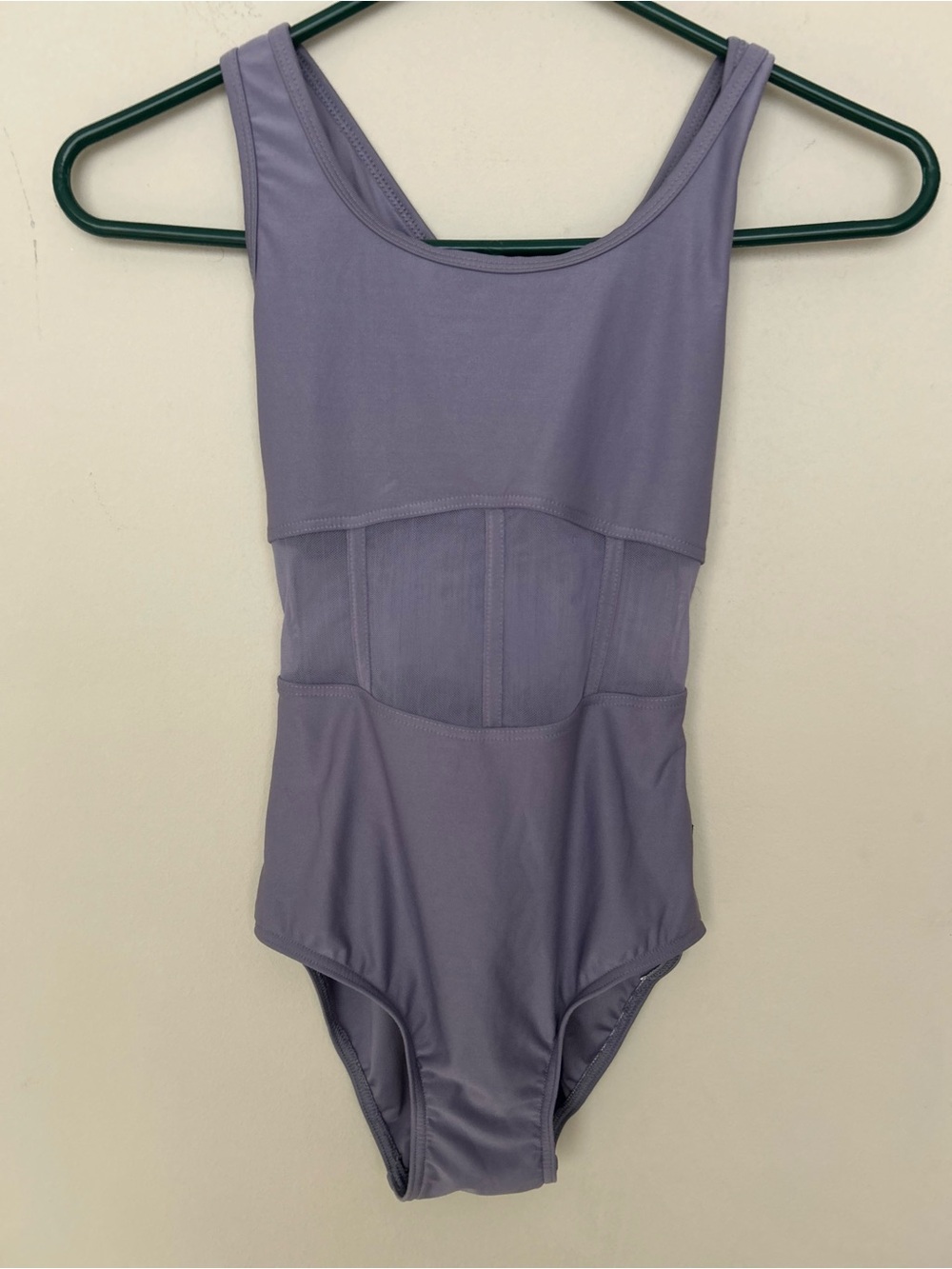 lGrand Prix dance lavender leotard distinctive mesh corset waist design. Size XS